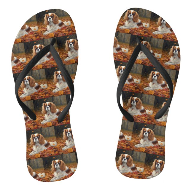 Cavalier King  in Autumn Leaves Fall Inspire  Thongs (Footbed)