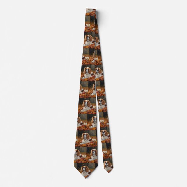 Cavalier King  in Autumn Leaves Fall Inspire  Tie (Front)