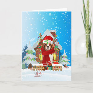 Cavalier King in snow with Christmas gifts  Card