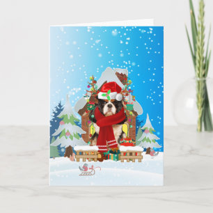  Cavalier King in snow with Christmas gifts Card