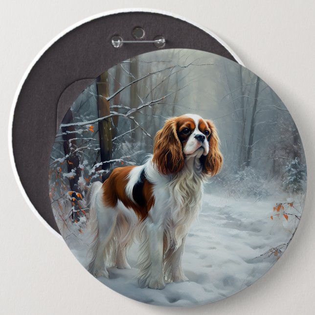 Cavalier King Let It Snow Christmas Brushed  6 Cm Round Badge (Front & Back)