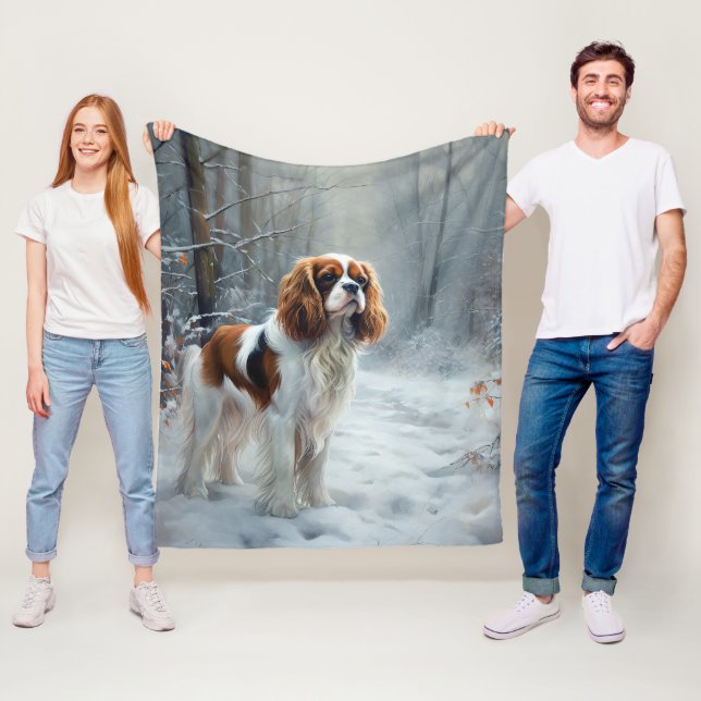 Cavalier King Let It Snow Christmas Brushed  Fleece Blanket (In Situ)