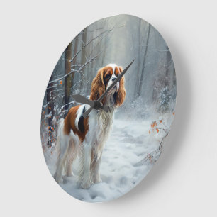 Cavalier King Let It Snow Christmas Brushed  Large Clock