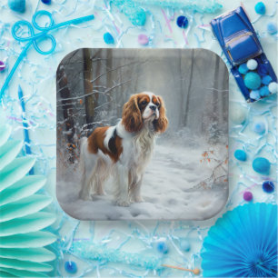Cavalier King Let It Snow Christmas Brushed Paper Plate