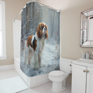 Cavalier King Let It Snow Christmas Brushed  Shower Curtain