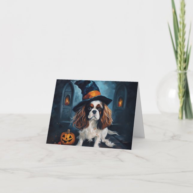 Cavalier King Pumpkins Halloween Scary  Card (Front)