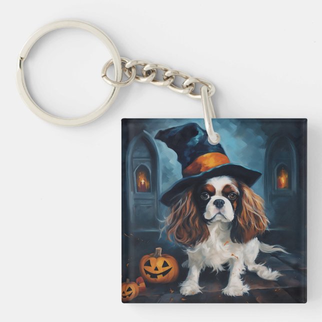 Cavalier King Pumpkins Halloween Scary  Key Ring (Front)