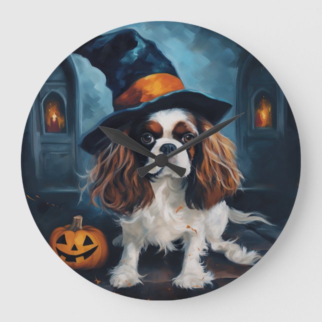 Cavalier King Pumpkins Halloween Scary  Large Clock (Front)