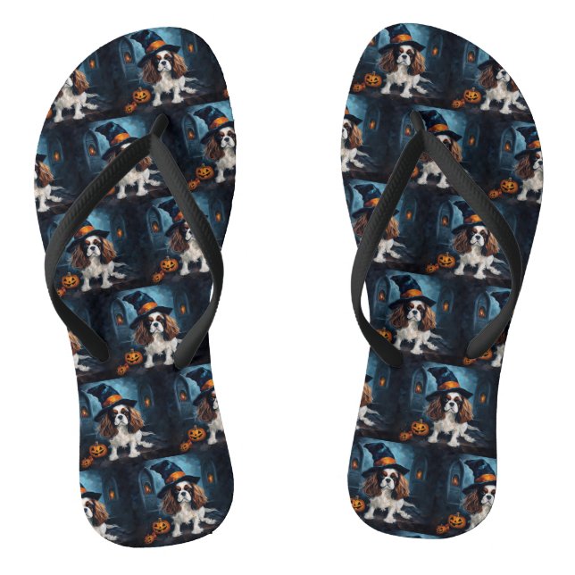 Cavalier King Pumpkins Halloween Scary  Thongs (Footbed)