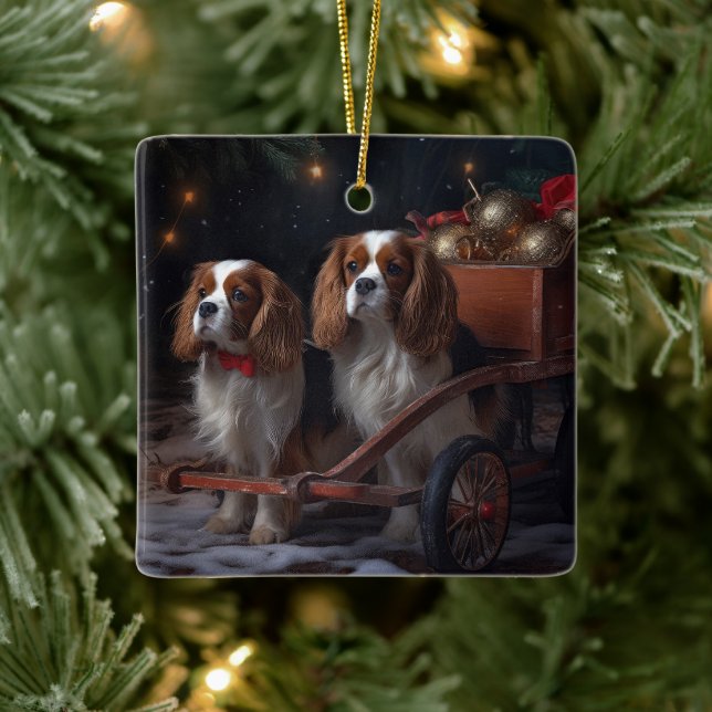 Cavalier King Snowy Sleigh Christmas Decor   Ceramic Ornament (Tree)