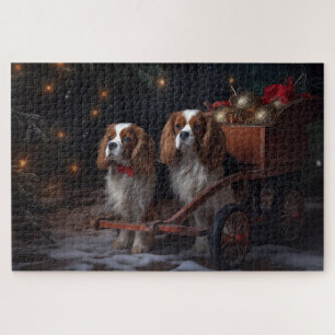 Cavalier King Snowy Sleigh Christmas Decor Jigsaw Puzzle