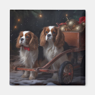 Cavalier King Snowy Sleigh Christmas Decor Magnet