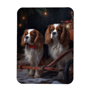 Cavalier King Snowy Sleigh Christmas Decor Magnet