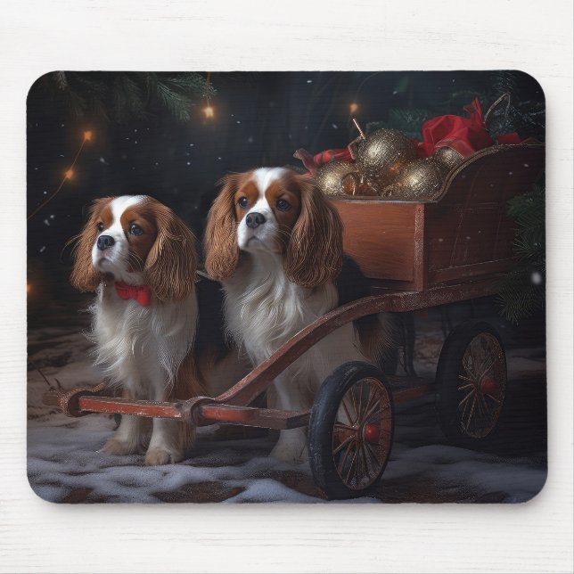 Cavalier King Snowy Sleigh Christmas Decor   Mouse Pad (Front)