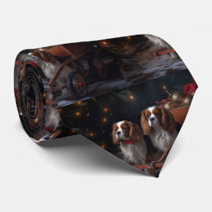 Cavalier King Snowy Sleigh Christmas Decor Tie