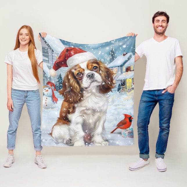 Cavalier King Winter Wonderland Christmas Joy Fleece Blanket (In Situ)