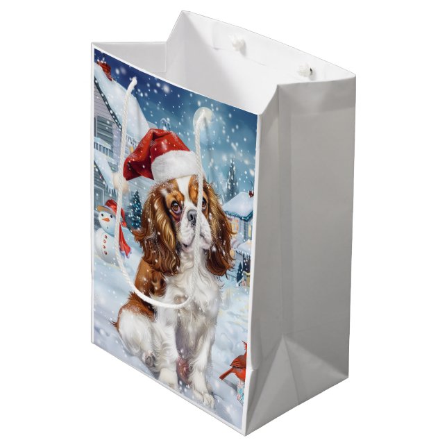Cavalier King Winter Wonderland Christmas Joy Medium Gift Bag (Front Angled)