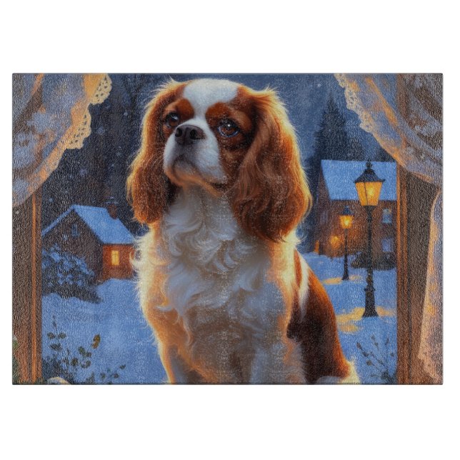 Cavalier King with Christmas Lights Holiday Cutting Board (Front)