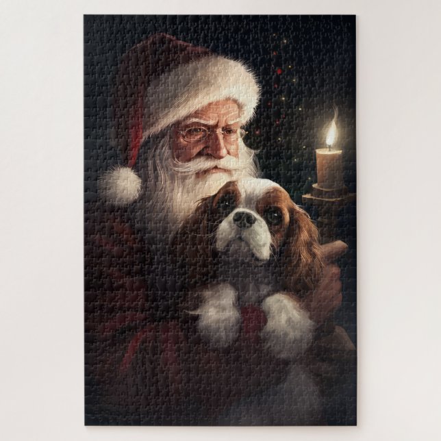 Cavalier King With Santa Claus Festive Christmas Jigsaw Puzzle (Vertical)