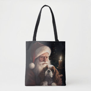 Cavalier King With Santa Claus Festive Christmas Tote Bag
