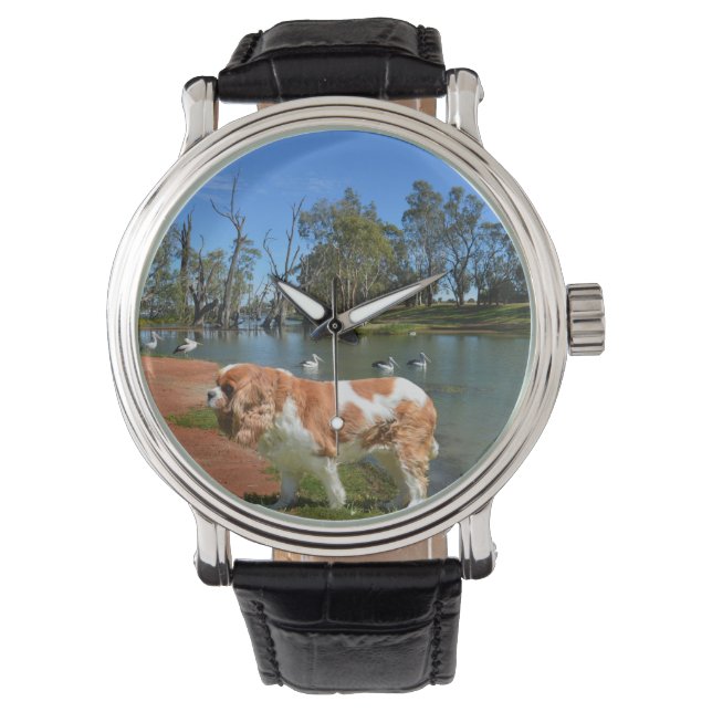 Cavalier Spaniel And Pelicans, Watch (Front)
