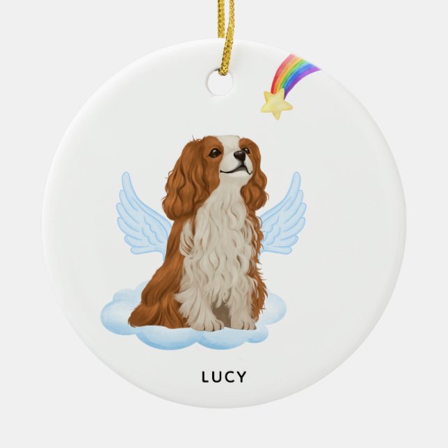 Cavalier Spaniel Angel Personalised Dog Memorial Ceramic Ornament (Front)