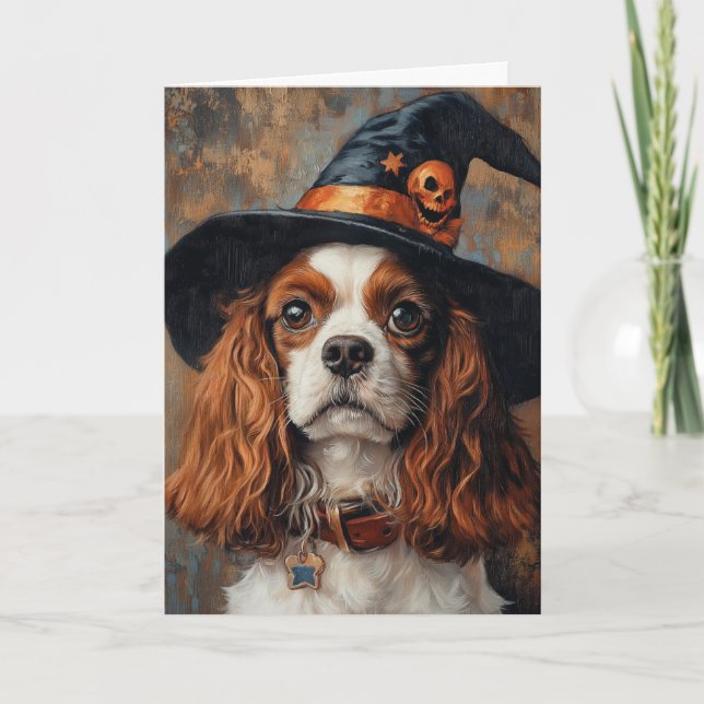 Cavalier Spaniel Halloween Holiday Card (Front)