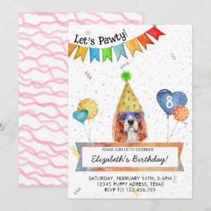 Cavalier Spaniel Lets Pawty Dog Birthday Party Invitation