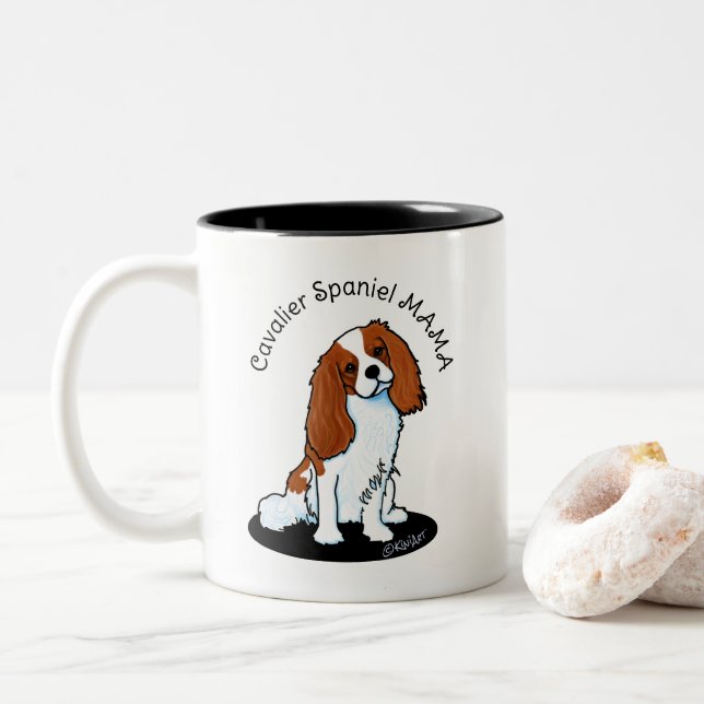 Cavalier Spaniel Mum Two-Tone Coffee Mug (With Donut)