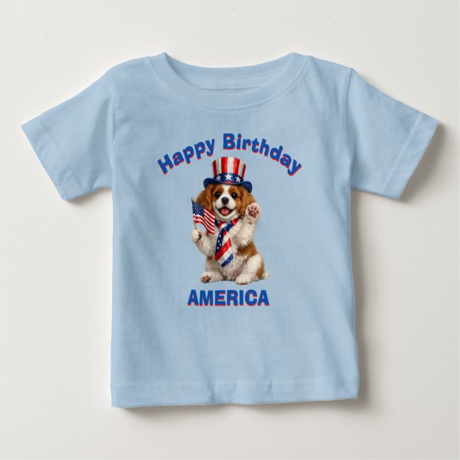Cavalier Spaniel Puppy (2d) Patriotic Kid T-Shirt (Front)