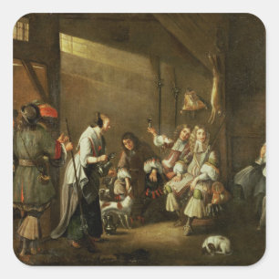 Cavaliers and Companions Carousing in a Barn Square Sticker
