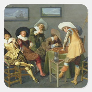 Cavaliers in a tavern square sticker