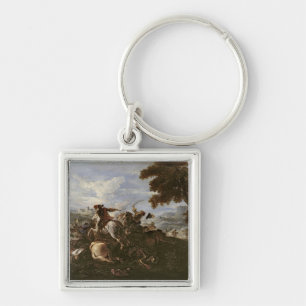 Cavaliers in Battle (oil on canvas) Key Ring