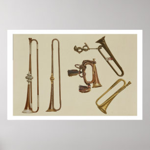 Cavalry trumpet, a bugle, a gilt trumpet made by J Poster