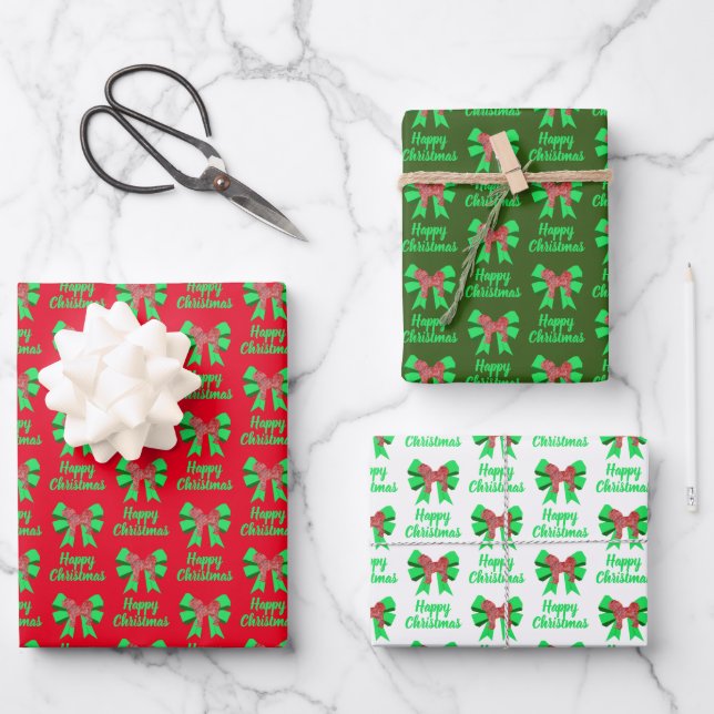 Cavapoo Christmas Dog & Green Bow 3 Colourways Wrapping Paper Sheet (Front)