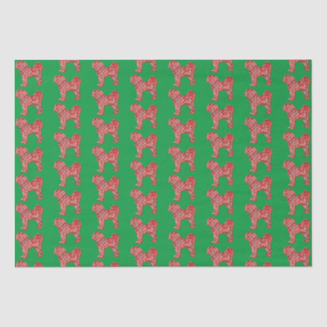 Cavapoo Cute Christmas Dog Silhouette Green Tissue Paper (Front)
