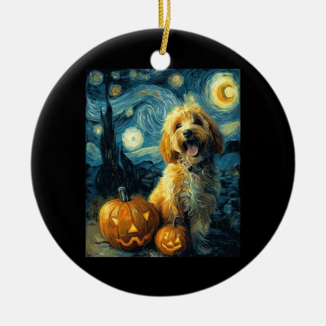 Cavapoo Cute Dog Halloween Jack O Lantern Pumpkin  Ceramic Ornament (Front)