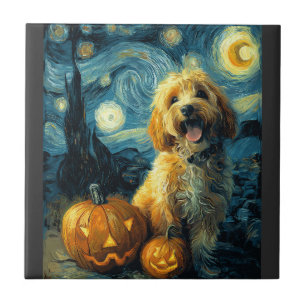 Cavapoo Cute Dog Halloween Jack O Lantern Pumpkin Ceramic Tile