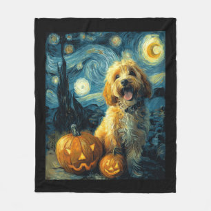 Cavapoo Cute Dog Halloween Jack O Lantern Pumpkin  Fleece Blanket