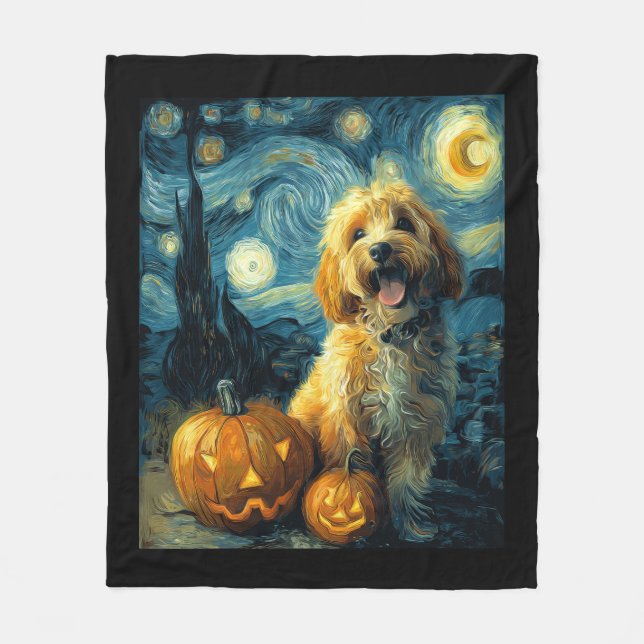 Cavapoo Cute Dog Halloween Jack O Lantern Pumpkin  Fleece Blanket (Front)