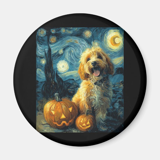Cavapoo Cute Dog Halloween Jack O Lantern Pumpkin  Magnet (Front)