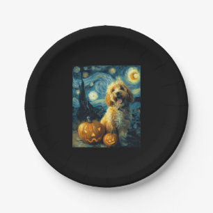 Cavapoo Cute Dog Halloween Jack O Lantern Pumpkin  Paper Plate