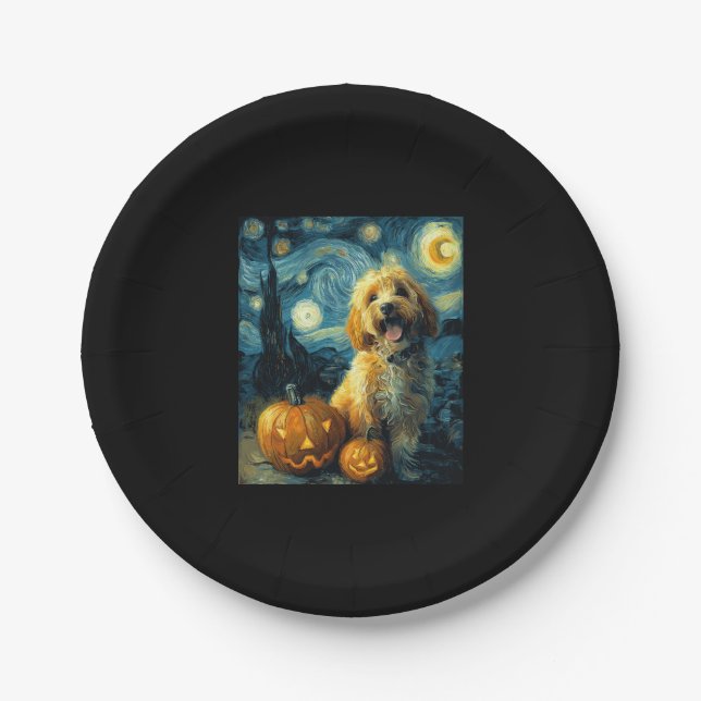 Cavapoo Cute Dog Halloween Jack O Lantern Pumpkin  Paper Plate (Front)