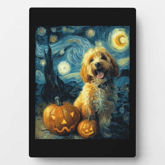 Cavapoo Cute Dog Halloween Jack O Lantern Pumpkin  Plaque (Front)