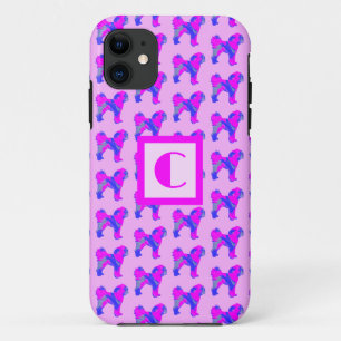 Cavapoo Cute Dog Pink Blue Silhouette Monogram iPhone 11 Case