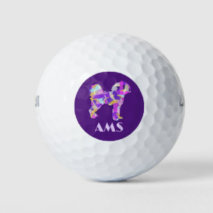 Cavapoo Cute Dog Purple Silhouette Monogram Golf Balls