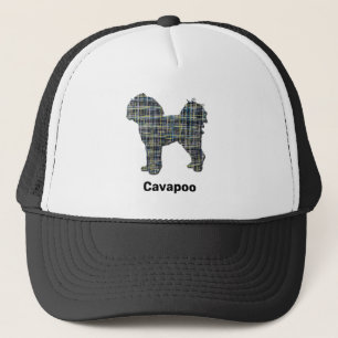 Cavapoo Cute Dog Silhouette Grid Custom Trucker Hat