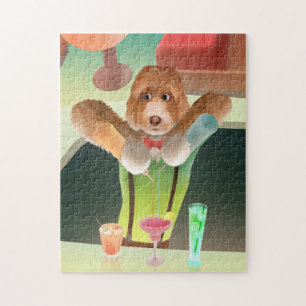 Cavapoo Dog Bartender Preparing Cocktails Jigsaw Puzzle
