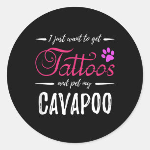 Cavapoo Dog Lover Tattoo Funny Dog Mum Gift Idea  Classic Round Sticker
