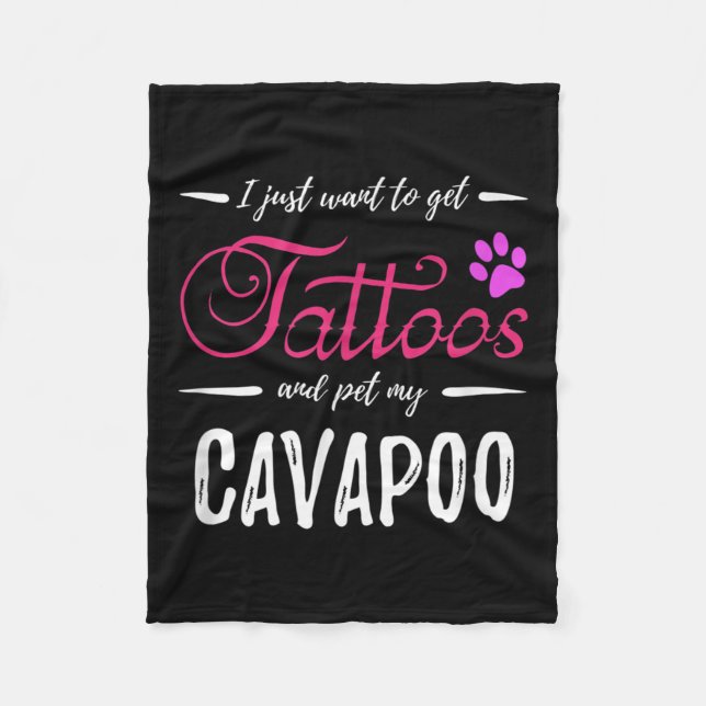 Cavapoo Dog Lover Tattoo Funny Dog Mum Gift Idea  Fleece Blanket (Front)